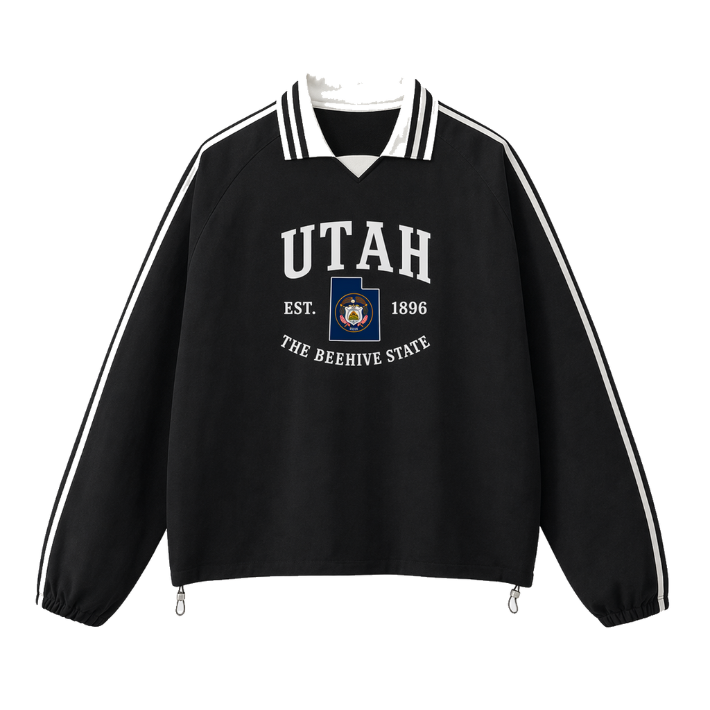 Collection 8 Utah Contrast Striped Lapel Collar Sweatshirt - Black front