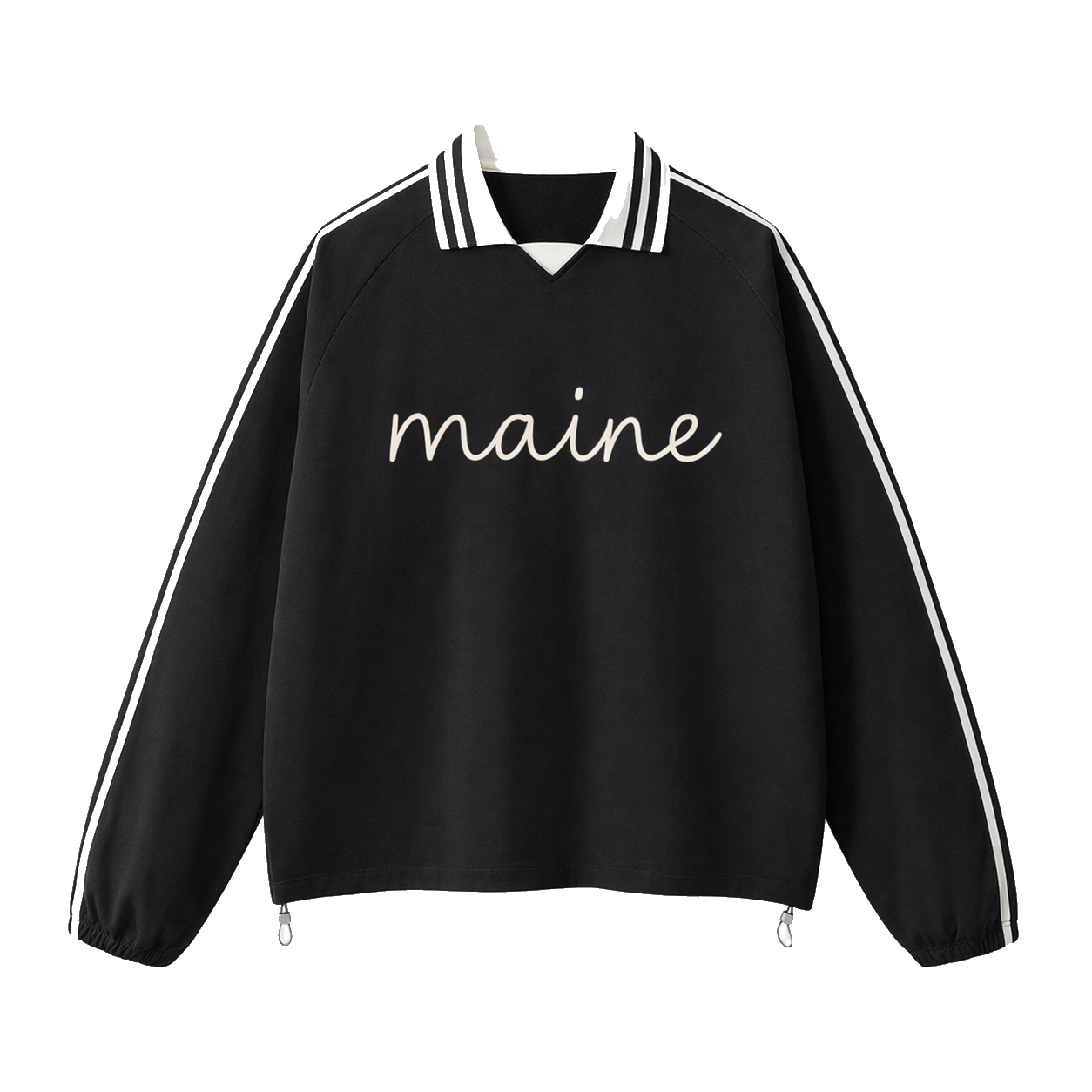 Collection 3 Maine Contrast Striped Lapel Collar Sweatshirt - Black front