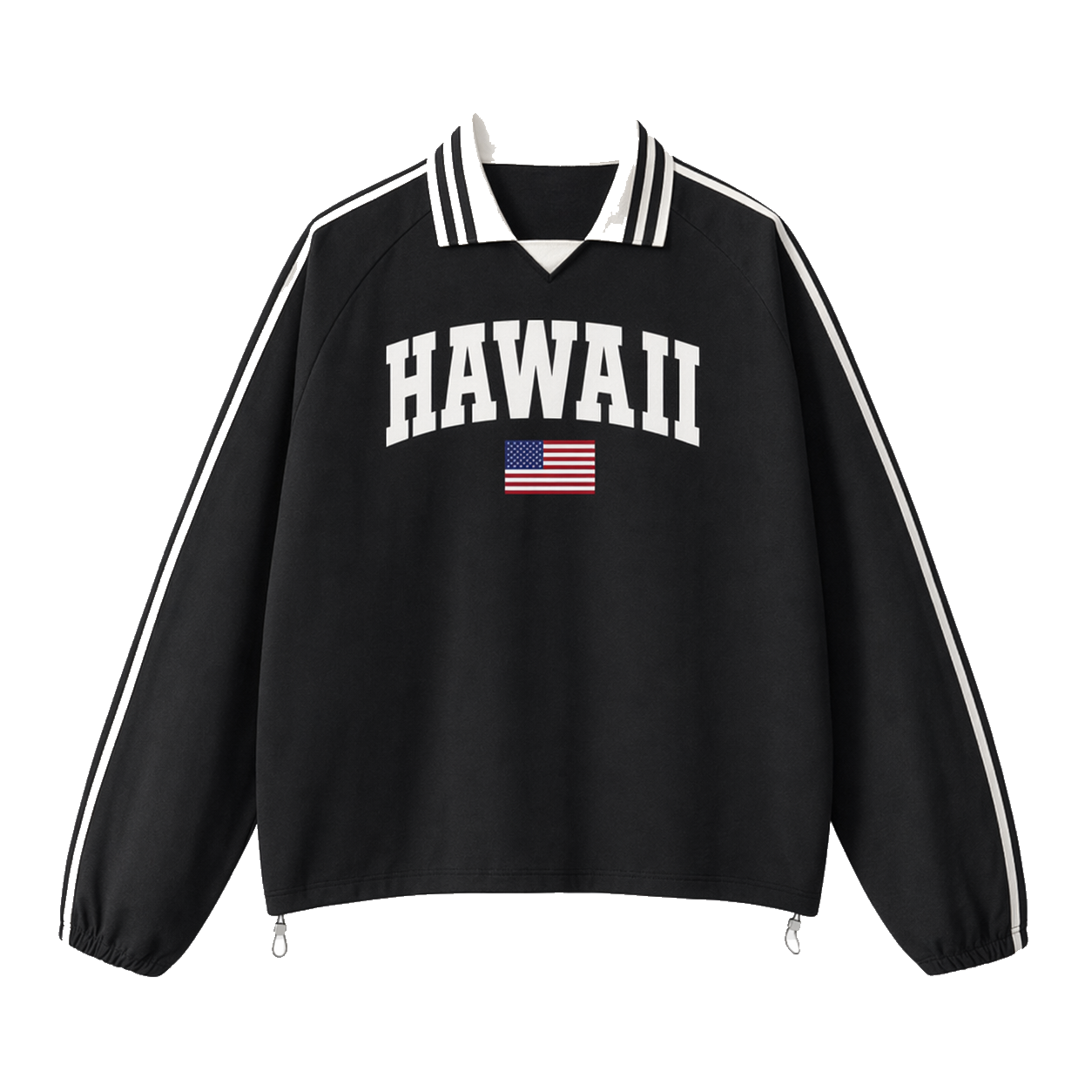 Collection 2 Hawaii Contrast Striped Lapel Collar Sweatshirt - Black front