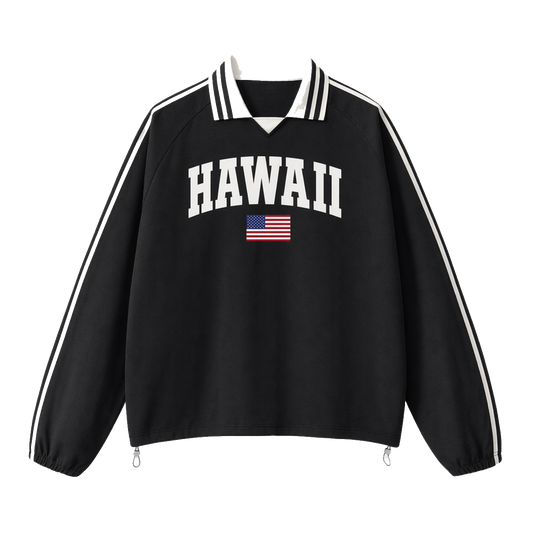 Collection 2 Hawaii Contrast Striped Lapel Collar Sweatshirt - Black front