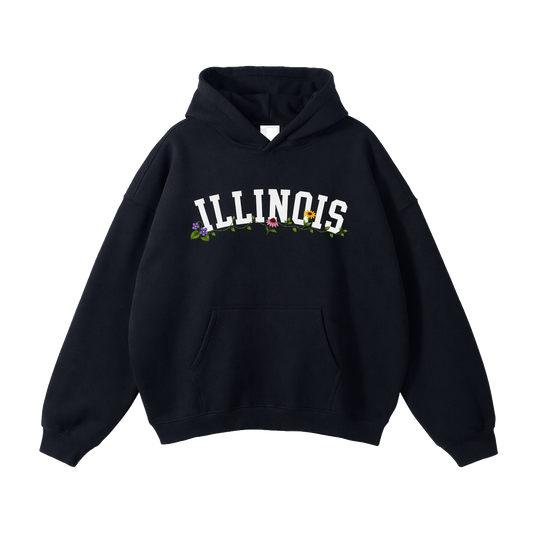 Collection 10 Illinois Oversize Fleeced Hoodie - Black front