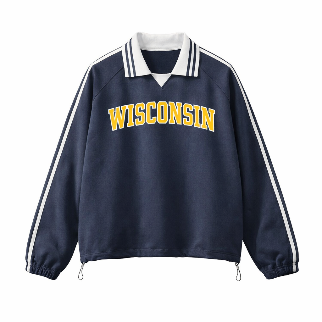 Collection 1 Wisconsin Contrast Striped Lapel Collar Sweatshirt - Royal Blue front