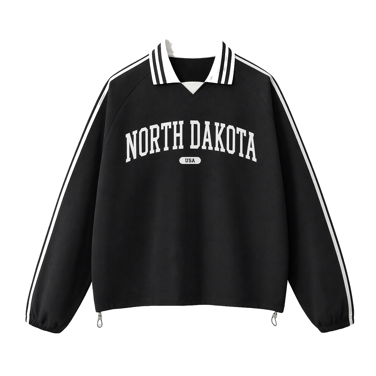 Collection 4 North Dakota Contrast Striped Lapel Collar Sweatshirt - Black front
