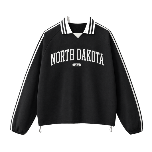 Collection 4 North Dakota Contrast Striped Lapel Collar Sweatshirt - Black front