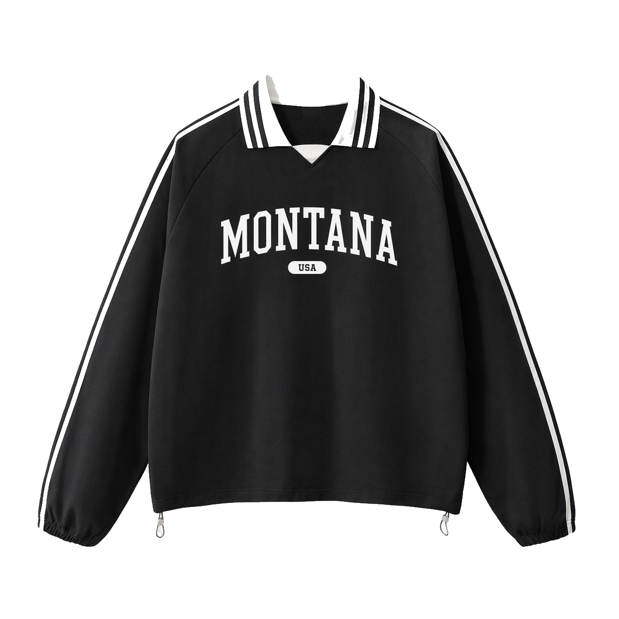 Collection 4 Montana Contrast Striped Lapel Collar Sweatshirt - Black front