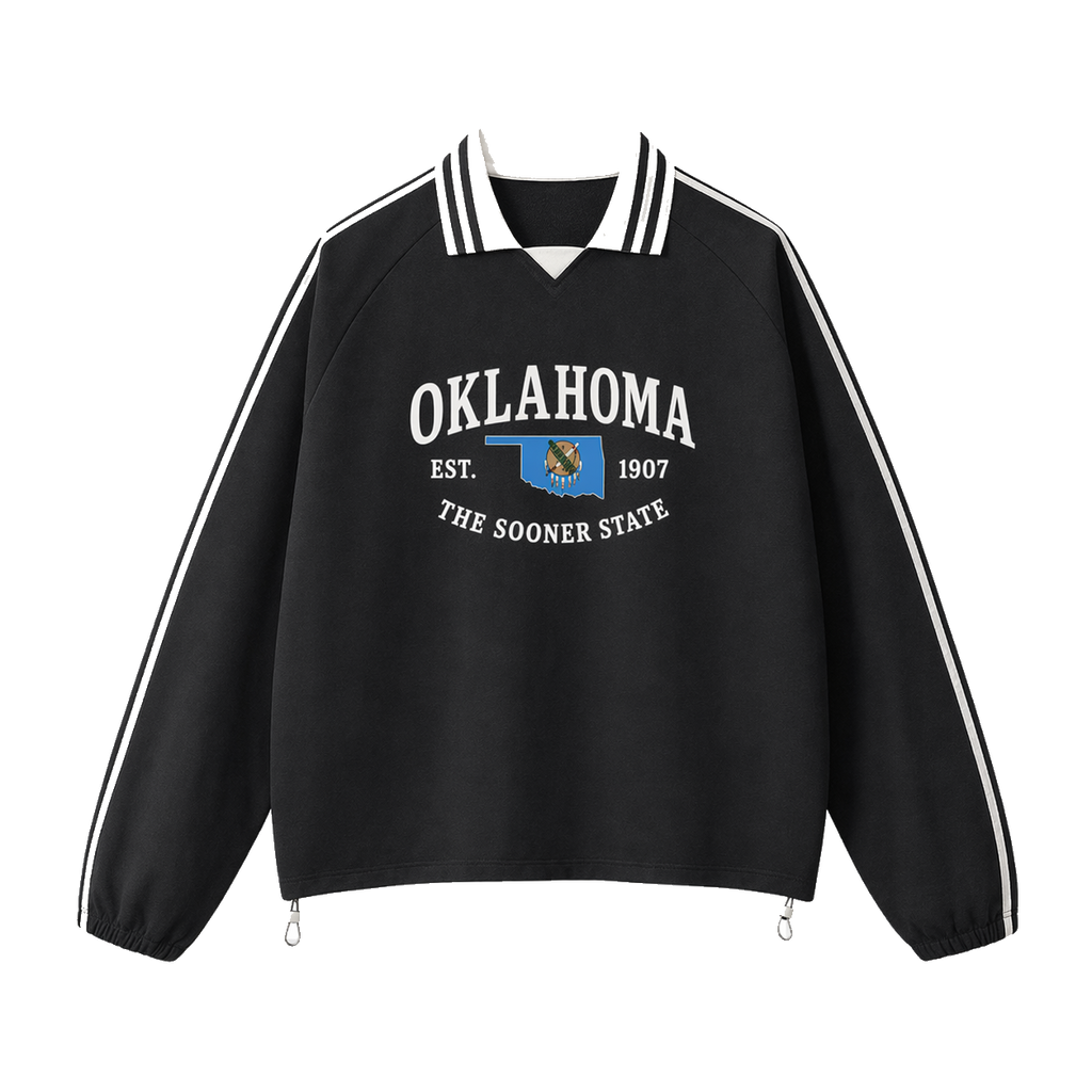 Collection 8 Oklahoma Contrast Striped Lapel Collar Sweatshirt - Black front