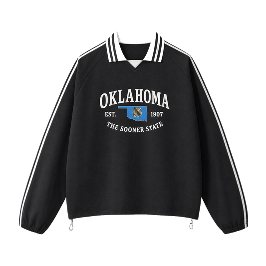 Collection 8 Oklahoma Contrast Striped Lapel Collar Sweatshirt - Black front