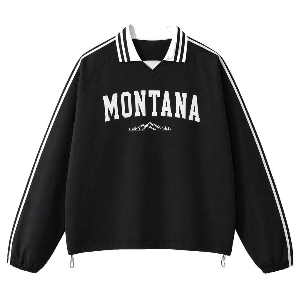 Collection 9 Montana Contrast Striped Lapel Collar Sweatshirt - Black front