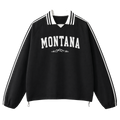 Collection 9 Montana Contrast Striped Lapel Collar Sweatshirt - Black front