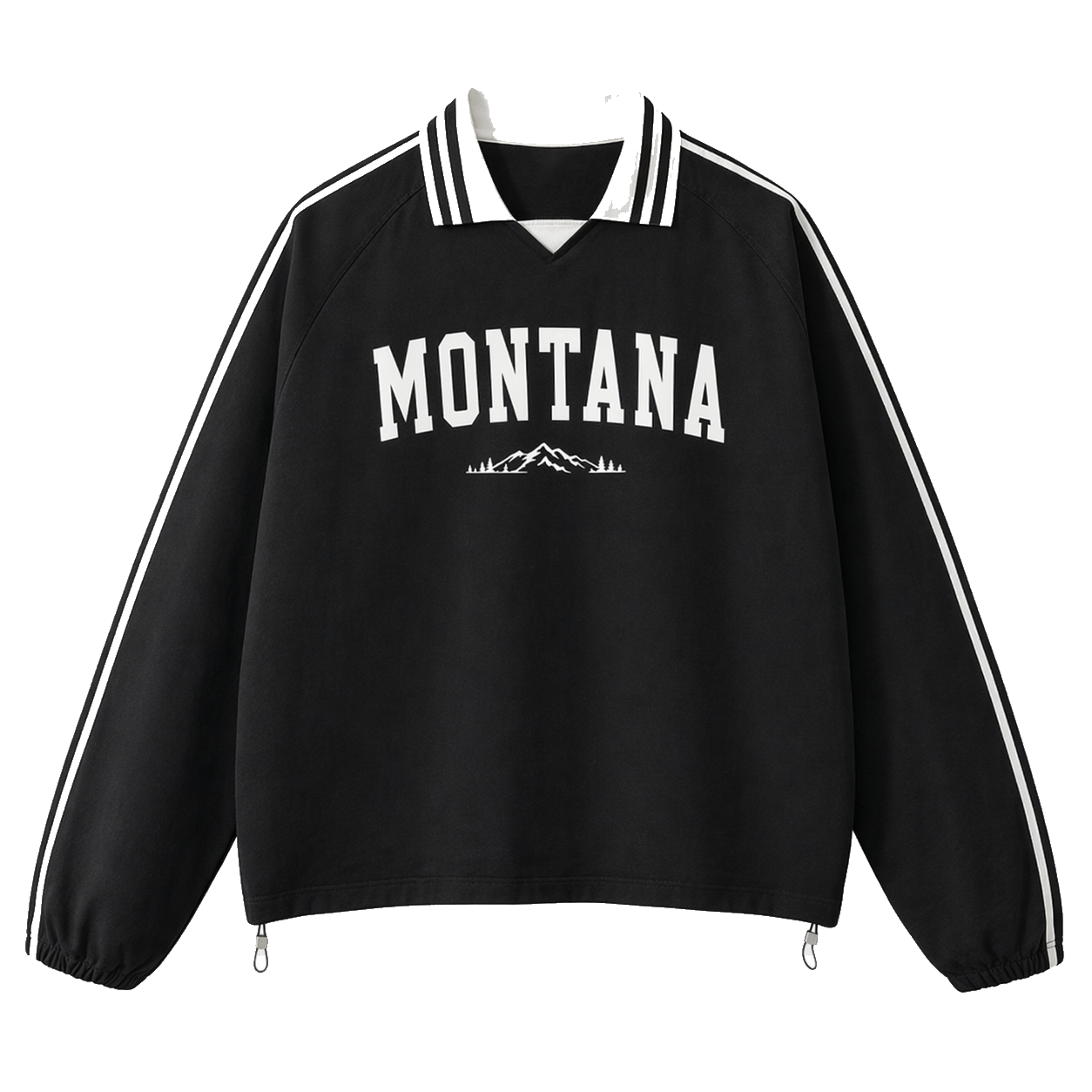 Collection 9 Montana Contrast Striped Lapel Collar Sweatshirt - Black front