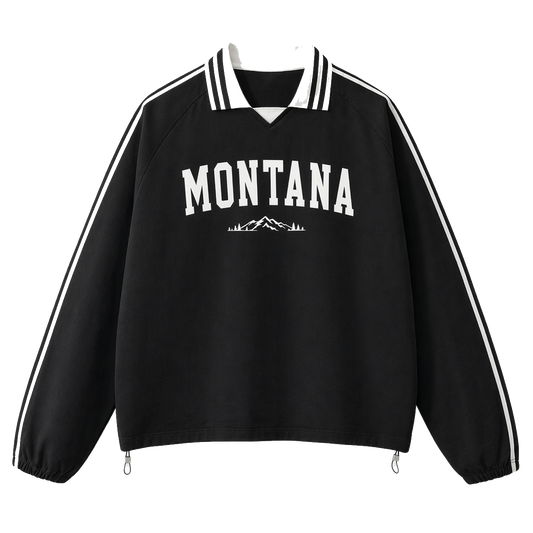 Collection 9 Montana Contrast Striped Lapel Collar Sweatshirt - Black front