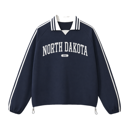 Collection 4 North Dakota Contrast Striped Lapel Collar Sweatshirt - Royal Blue front