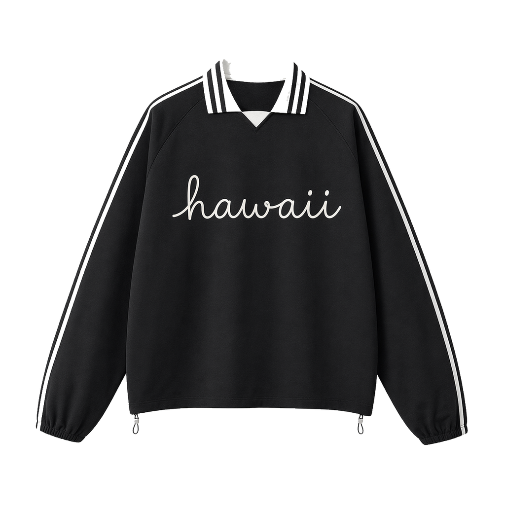 Collection 3 Hawaii Contrast Striped Lapel Collar Sweatshirt - Black front