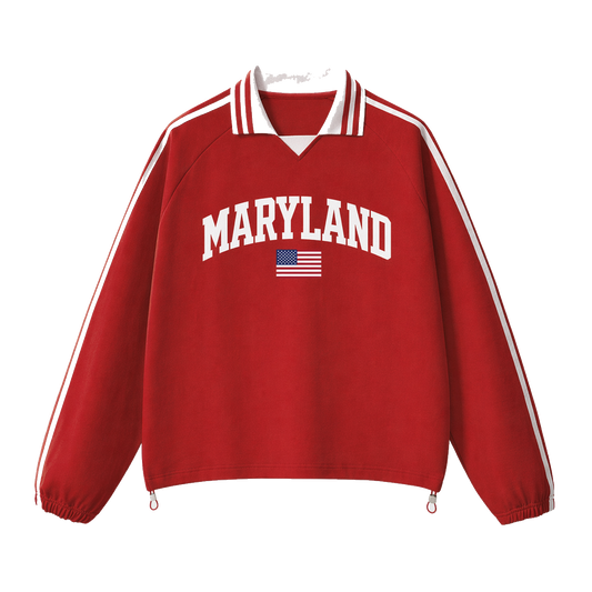 Collection 2 Maryland Contrast Striped Lapel Collar Sweatshirt - Red front