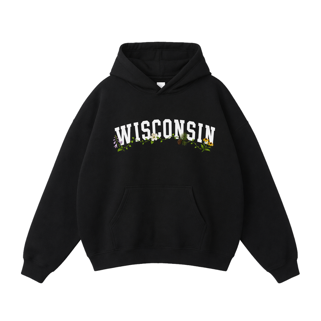 Collection 10 Wisconsin Oversize Fleeced Hoodie - Black front