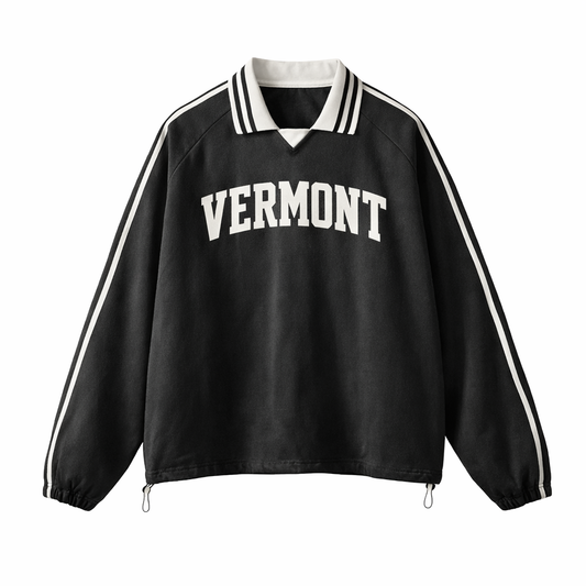 Collection 1 Vermont Contrast Striped Lapel Collar Sweatshirt - Black front