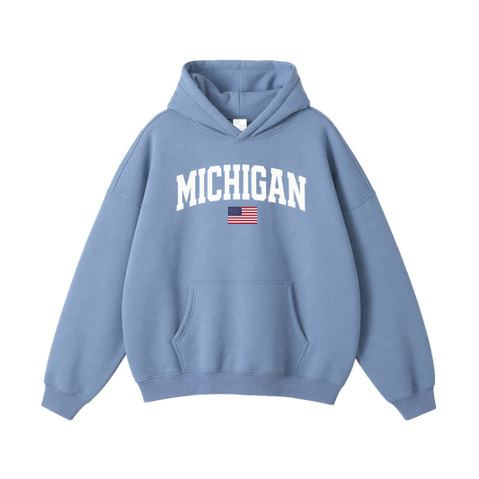Collection 2 Michigan Oversize Fleeced Hoodie - Medium Blue front