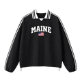 Collection 2 Maine Contrast Striped Lapel Collar Sweatshirt - Black front