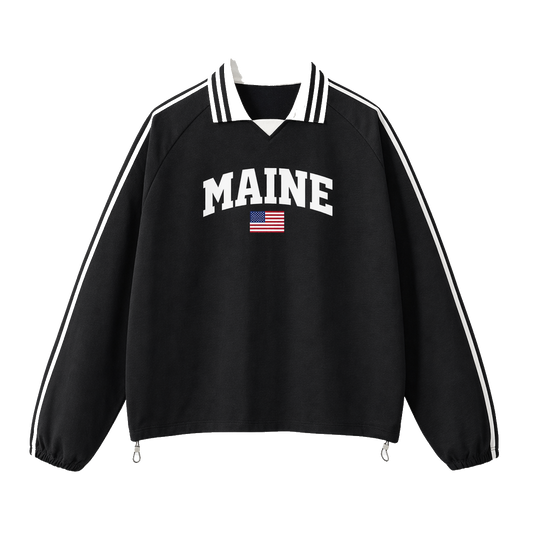 Collection 2 Maine Contrast Striped Lapel Collar Sweatshirt - Black front