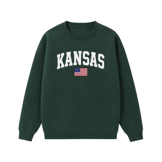 Collection 2 Kansas Essential Heavyweight Crewneck Sweatshirt - Dark Green front