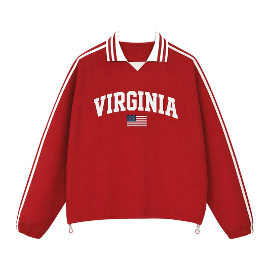 Collection 2 Virginia Contrast Striped Lapel Collar Sweatshirt - Red front