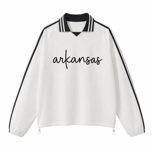 Collection 3 Arkansas Contrast Striped Lapel Collar Sweatshirt - White front