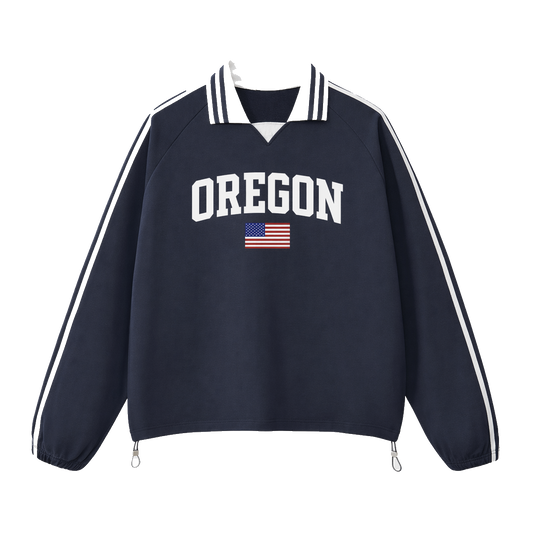 Collection 2 Oregon Contrast Striped Lapel Collar Sweatshirt - Royal Blue front
