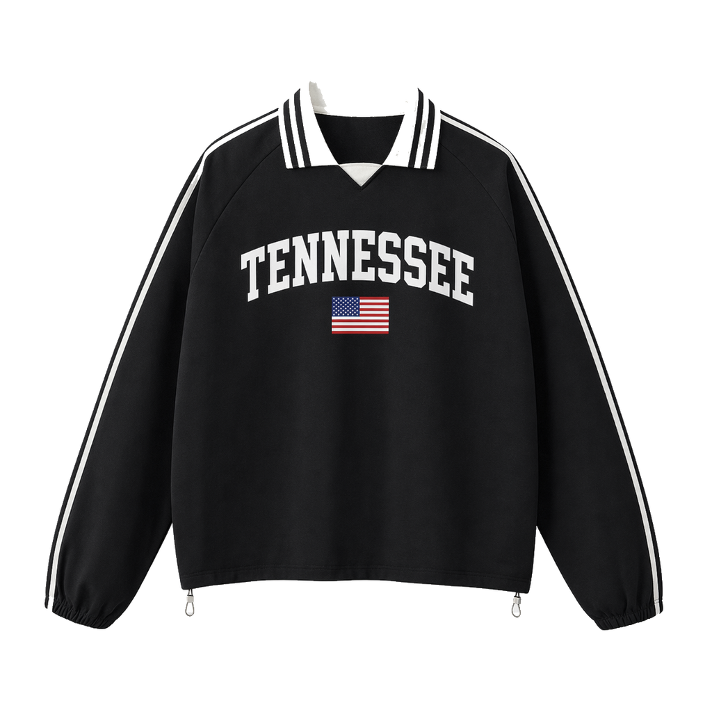 Collection 2 Tennessee Contrast Striped Lapel Collar Sweatshirt - Black front