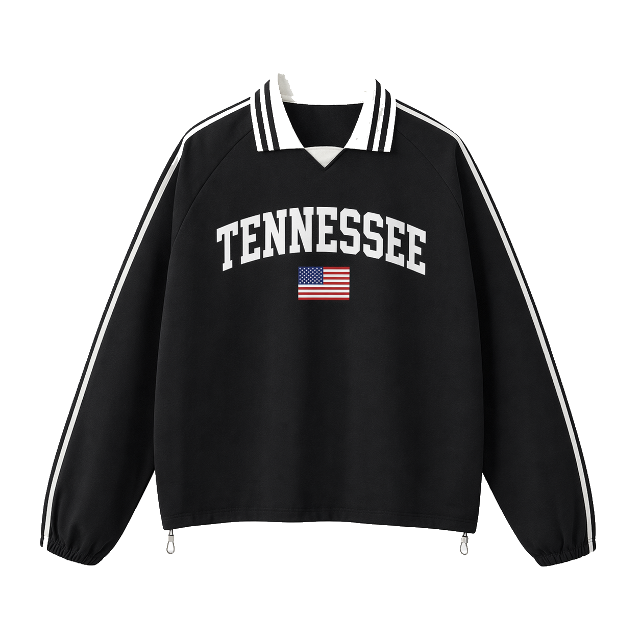 Collection 2 Tennessee Contrast Striped Lapel Collar Sweatshirt - Black front