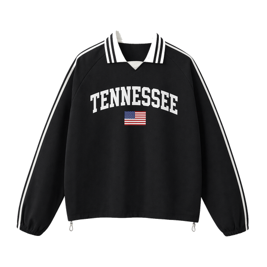 Collection 2 Tennessee Contrast Striped Lapel Collar Sweatshirt - Black front