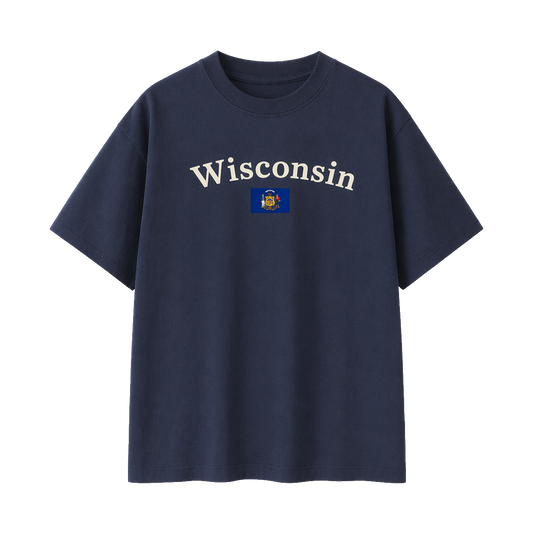 Collection 6 Wisconsin Essential Cotton T-Shirt - Navy Blue front