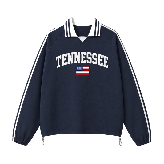 Collection 2 Tennessee Contrast Striped Lapel Collar Sweatshirt - Royal Blue front