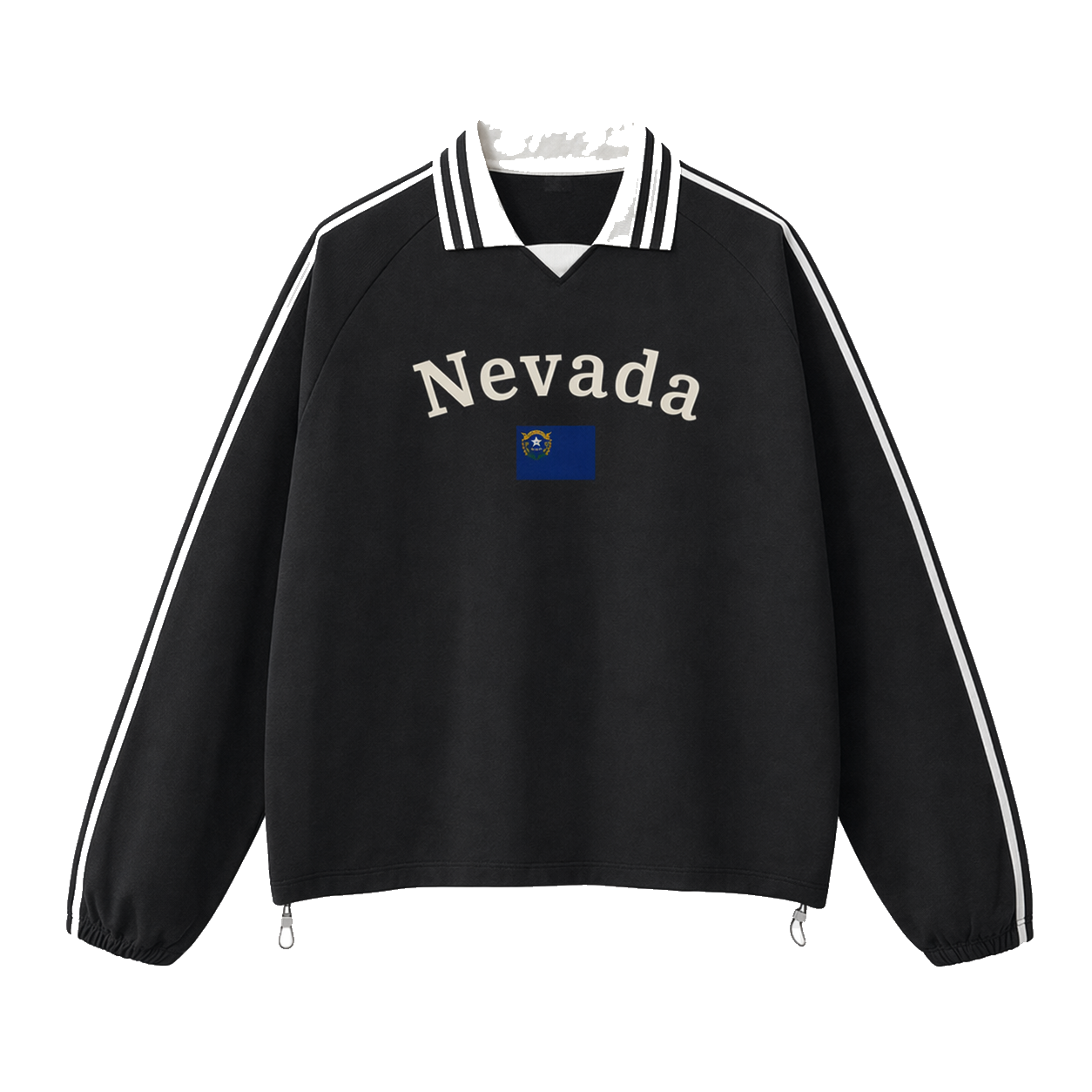 Collection 6 Nevada Contrast Striped Lapel Collar Sweatshirt - Black front