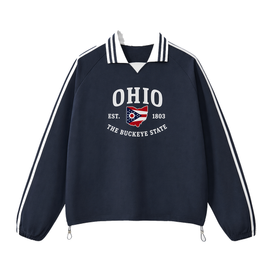 Collection 8 Ohio Contrast Striped Lapel Collar Sweatshirt - Royal Blue front