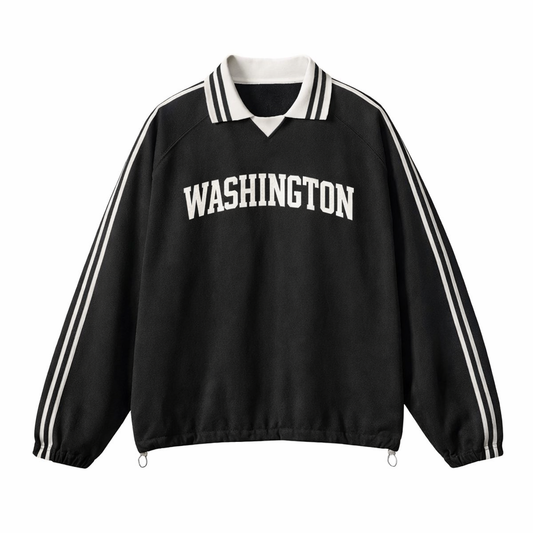 Collection 1 Washington Contrast Striped Lapel Collar Sweatshirt - Black front