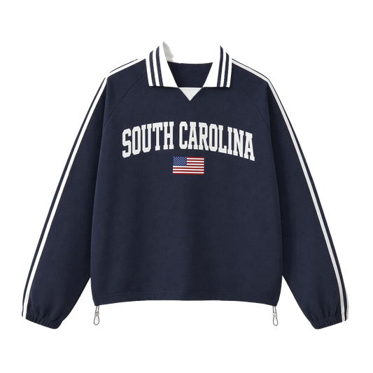 Collection 2 South Carolina Contrast Striped Lapel Collar Sweatshirt - Royal Blue front