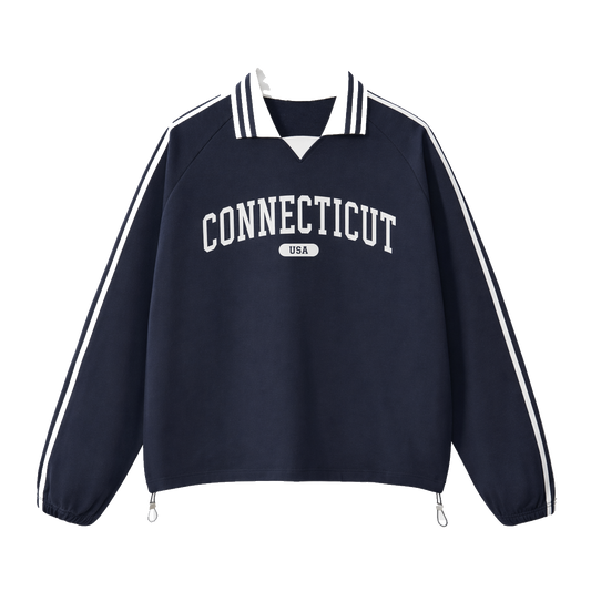 Collection 4 Connecticut Contrast Striped Lapel Collar Sweatshirt - Royal Blue front