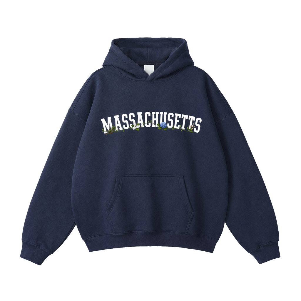 Collection 10 Massachusetts Oversize Fleeced Hoodie - Navy Blue front