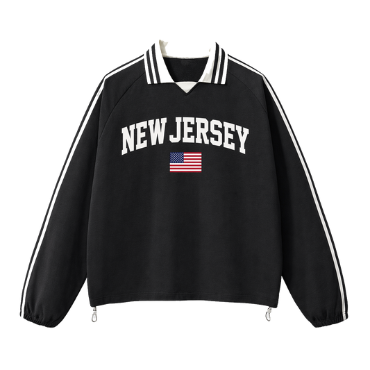 Collection 2 New Jersey Contrast Striped Lapel Collar Sweatshirt - Black front