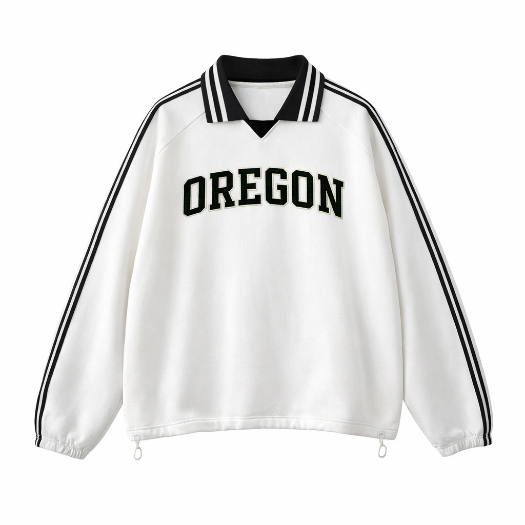 Collection 1 Oregon Contrast Striped Lapel Collar Sweatshirt - White front