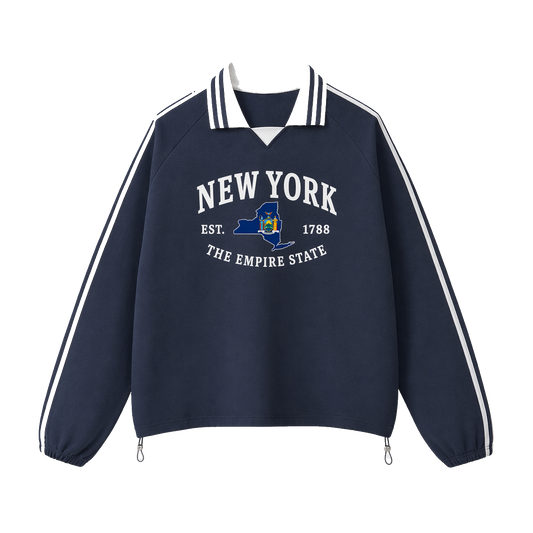 Collection 8 New York Contrast Striped Lapel Collar Sweatshirt - Royal Blue front