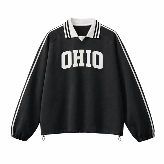 Collection 1 Ohio Contrast Striped Lapel Collar Sweatshirt - Black front