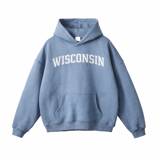 Collection 1 Wisconsin Oversize Fleeced Hoodie - Medium Blue front