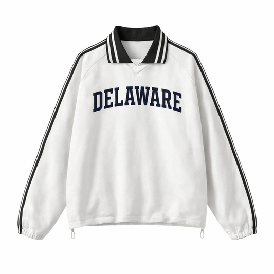 Collection 1 Delaware Contrast Striped Lapel Collar Sweatshirt - White front