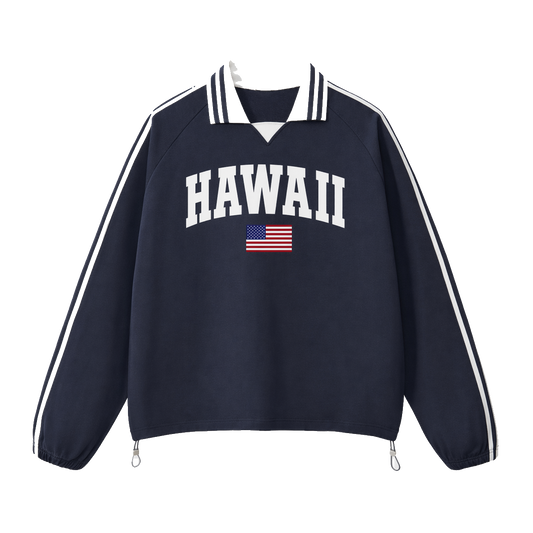 Collection 2 Hawaii Contrast Striped Lapel Collar Sweatshirt - Royal Blue front