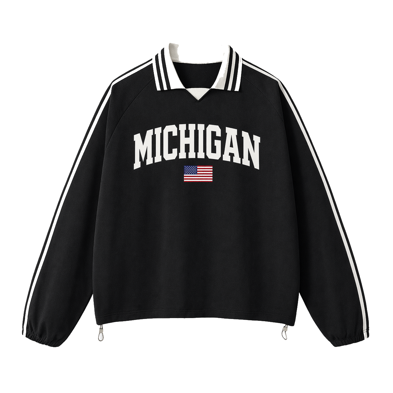 Collection 2 Michigan Contrast Striped Lapel Collar Sweatshirt - Black front