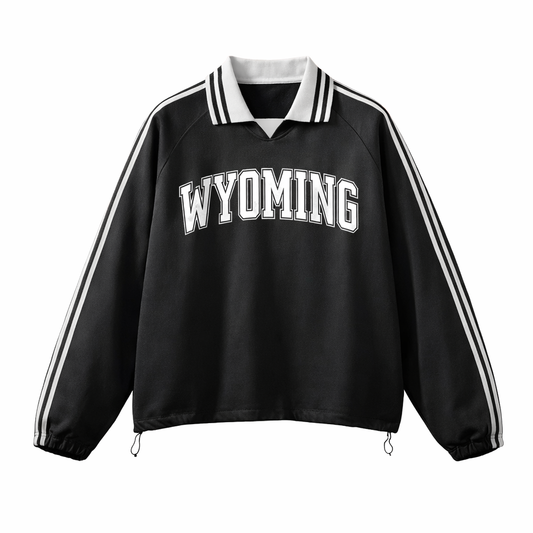 Collection 1 Wyoming Contrast Striped Lapel Collar Sweatshirt - Black front