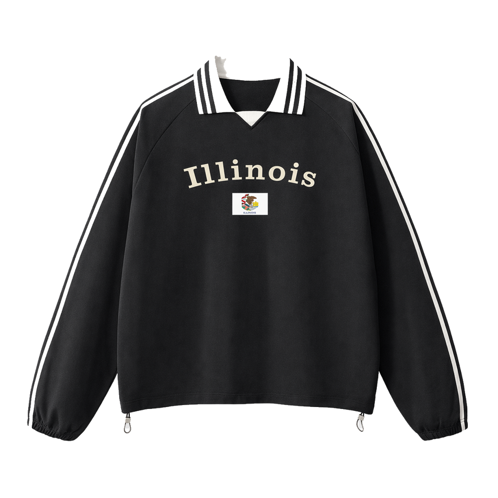 Collection 6 Illinois Contrast Striped Lapel Collar Sweatshirt - Black front