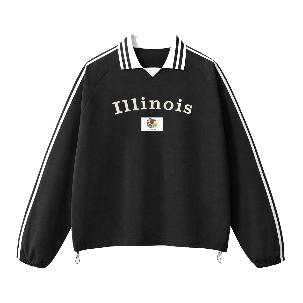 Collection 6 Illinois Contrast Striped Lapel Collar Sweatshirt - Black front