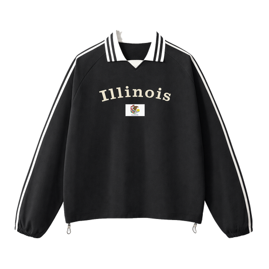 Collection 6 Illinois Contrast Striped Lapel Collar Sweatshirt - Black front